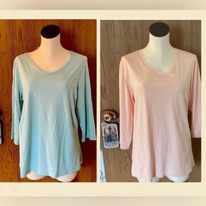 Lot of 2 NWT Christopher & Banks CJ TWO 3/4 sleeve tops size X peach mint